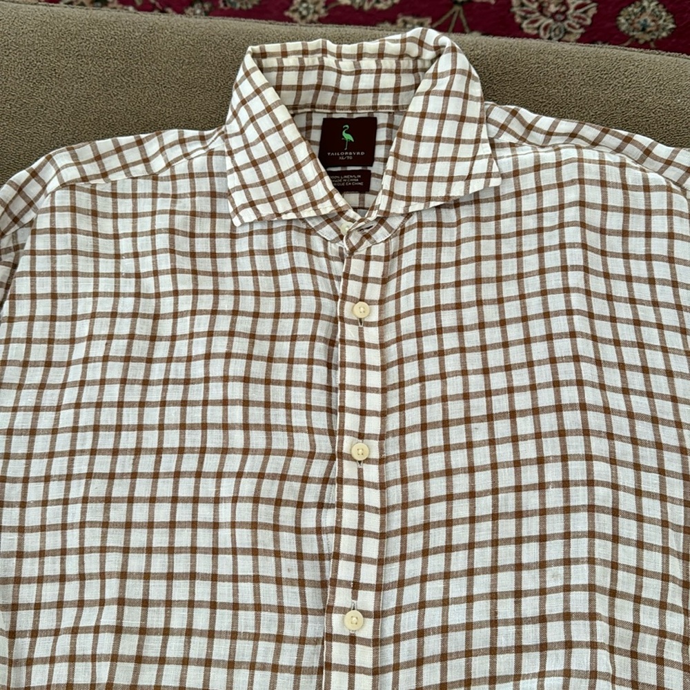 Tailorbyrd Men's 100% Linen Plaid Button Down Shirt Long Sleeve Size XL (TD)